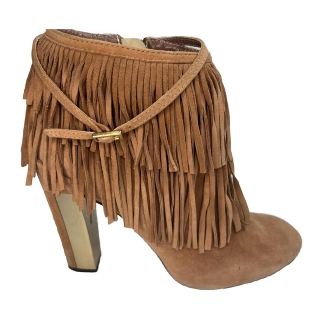 B Brian Atwood Made In Italy Suede Booties Fringe Details Size 8.5